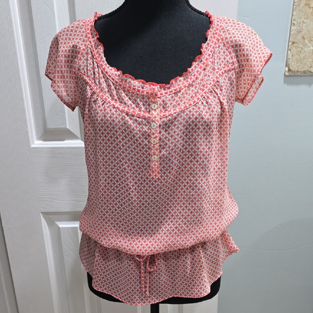 Catch My I Pink-Orange Patterned Top Woman's Size M